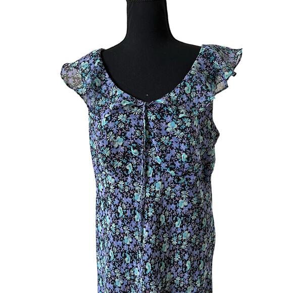 Special Thyme Vintage Y2K Floral Cottagecore Ruffle Maxi Dress Blue Size 14W - Picture 3 of 9